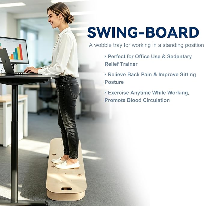 Wooden Balance Board & Wobble Board with Spring System, Adjustable Balance Board for Standing Desk, Stability Trainer for Physical Therapy, Core Strength, Posture Improvement & Home Office Use