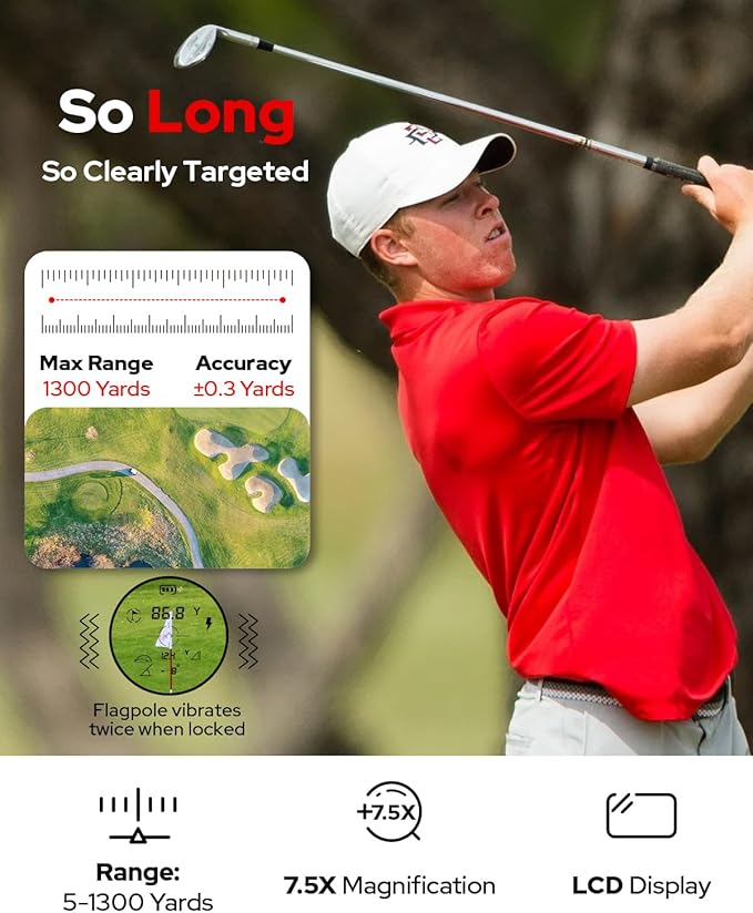 Golf Rangefinder with Slope, 1300 Yards Laser Range Finder for Hunting, 7.5X Magnification Flag Pole Locking Vibration Rechargeable Range Finders with Magnet Golf Accessories Gift for Men (Grey)