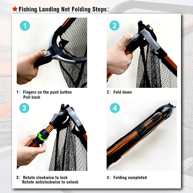 Fiblink Folding Aluminum Fishing Landing Net Fish Net with Extending Telescoping Pole Handle