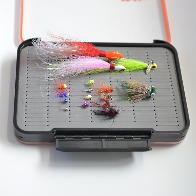 ALICHINO Fly Box for Fly Files Ice Jig Box Two Sided Waterproof Fly Fishing Box for Nymphs and Streamers (Grey Foam Insert C, Large， 9 * 6.5 * 1.9Inch)