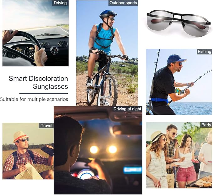 Polarized Photochromic Sunglasses for Men - UV Protection and Lightweight Sun Glasses for Driving Fishing
