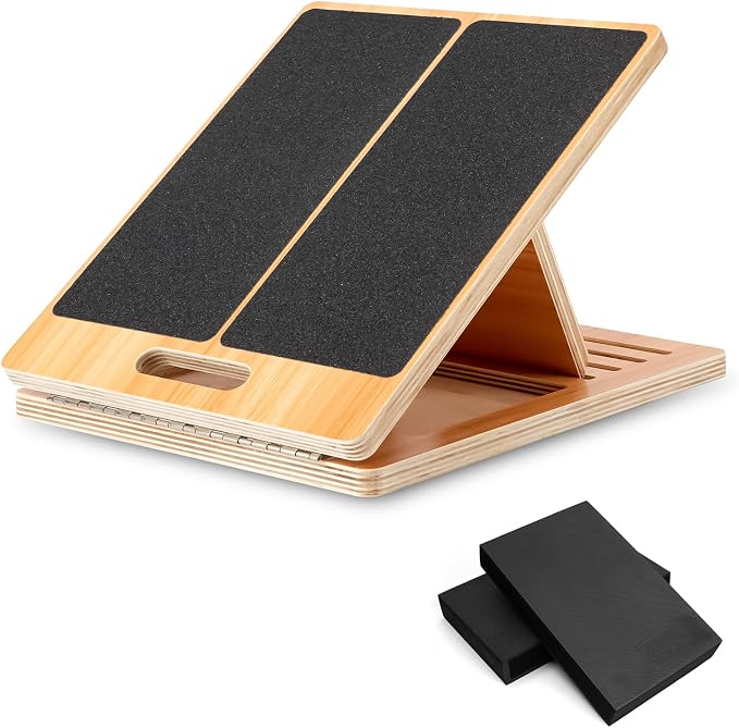 StrongTek 2-in-1 Non-Slip Balance Pad and Adjustable Wooden Slant Board Set – Enhance Core Strength, Stability, and Flexibility