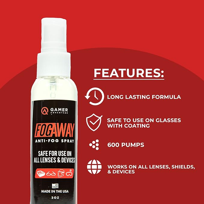 Gamer Advantage FogAway - Anti Fog Spray for Swim Goggles, Glasses, and Home Electronics - Safe for All Lens Types (2 Oz)