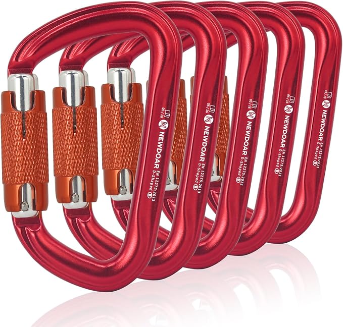 NewDoar 28KN UIAA & CE Certified Auto Climbing Carabiner Professional Heavy Duty Caribeaner for Rappelling D-Shaped
