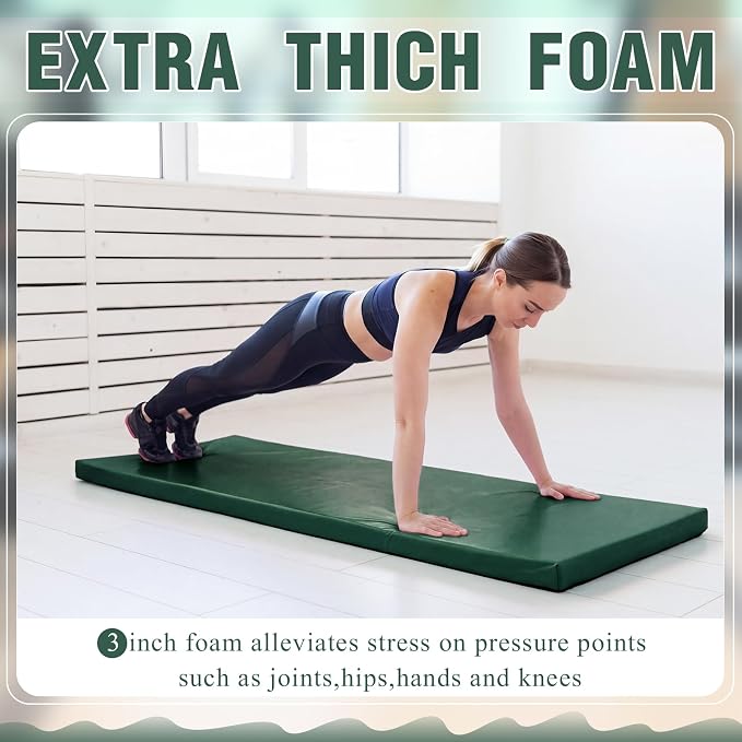 Lyrow 3 Inch 72"x 24" Thick Foldable Yoga Mat with Carry Strap, Non-slip Portable Foam Gym Mat for Yoga, Pilates and Stretching