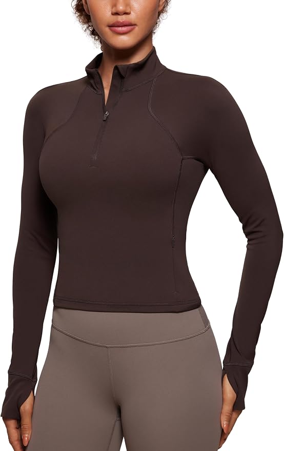 CRZ YOGA Butterluxe Half Zip Long Sleeve Shirts for Women - Workout Athletic Yoga Tops Crop Collared Quarter Zipper T-Shirt