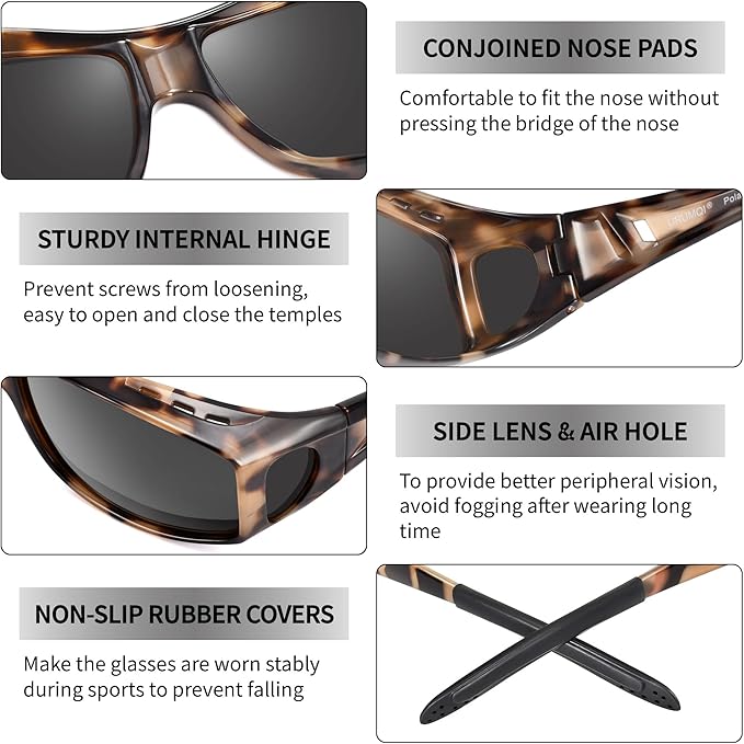 URUMQI Polarized Sunglasses Fit Over Glasses for Men Women, Wraparound Sun Glasses UV400 Protection for Driving Fishing