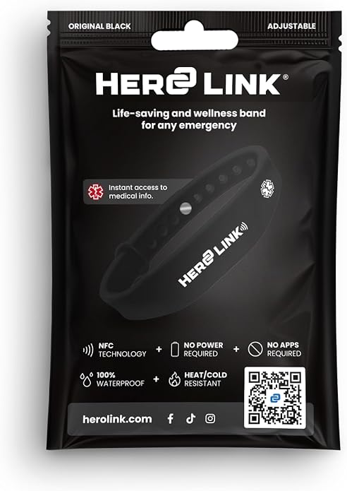 Hero Link® Medical ID Bracelet & Wellness Wristband – Adjustable Silicone, Waterproof, Heat-Resistant, Smart Band with NFC Tag for Instant Emergency Info Access