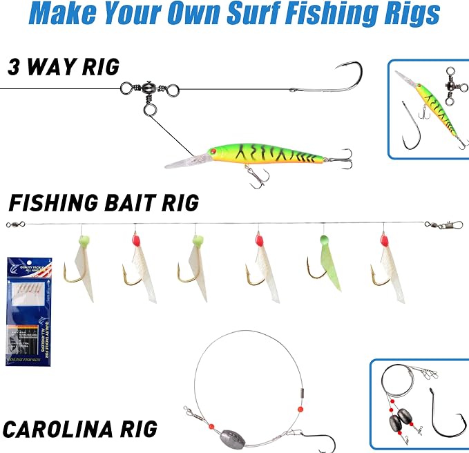 Saltwater Fishing Gear, 180pcs Saltwater Surf Fishing Tackle Kit Saltwater Fishing Lures Fish Finder Rigs Pompano Rig Pyramid Sinker Spoons Fishing Hooks Leaders Swivel Bobbers Various Accessories