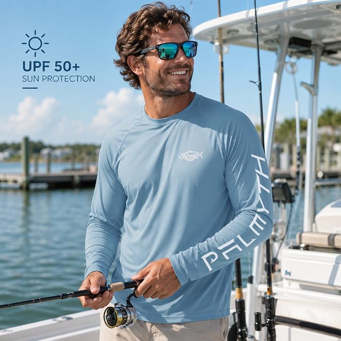 Palmyth Fishing Shirts for Men Long Sleeve UPF 50+ T Shirt Sun Protection | Quick Dry, Sun Protection, Myth-Cool Fabric, Fish Print, Moisture Wicking, Stretchy, Breathable, Fishing,Boating,Outdoor Wear