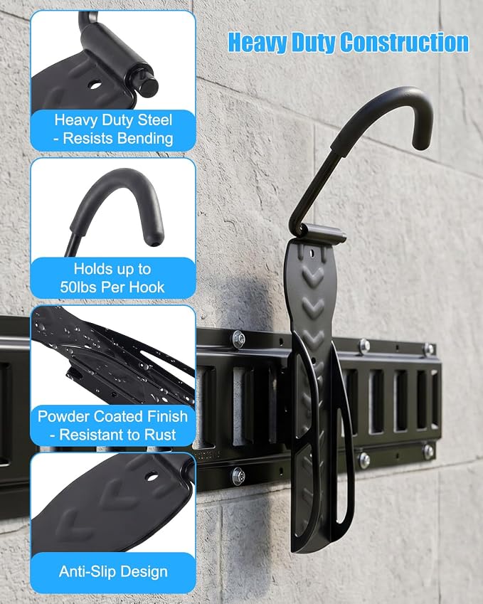 E Track Bike Wall Mount, Heavy Duty Steel Bicycle Hook for Garage Organization, Rotatable Rubber Coated Hanger Compatible with E-Track Rails, 2 Pack