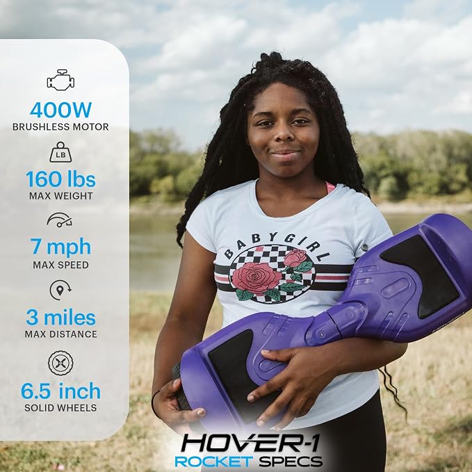 Hover-1 Rocket Electric Self Balancing Scooter with 6.5” LED Light-Up Wheels, Dual 160W Motors, 7 mph Max Speed, and 3 Miles Max Range