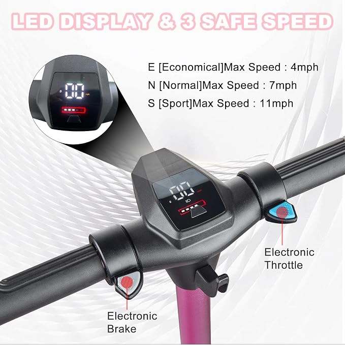 Electric Scooter for Kids Ages 6-12, 150W Motor, 4/7/11 Mph, 60 mins Ride Time, Adjustable Speed, LED Display, Colorful Lights, Electronic Brake, Foldable Kids Electric Scooter ，UL2272 Certified(Pink)
