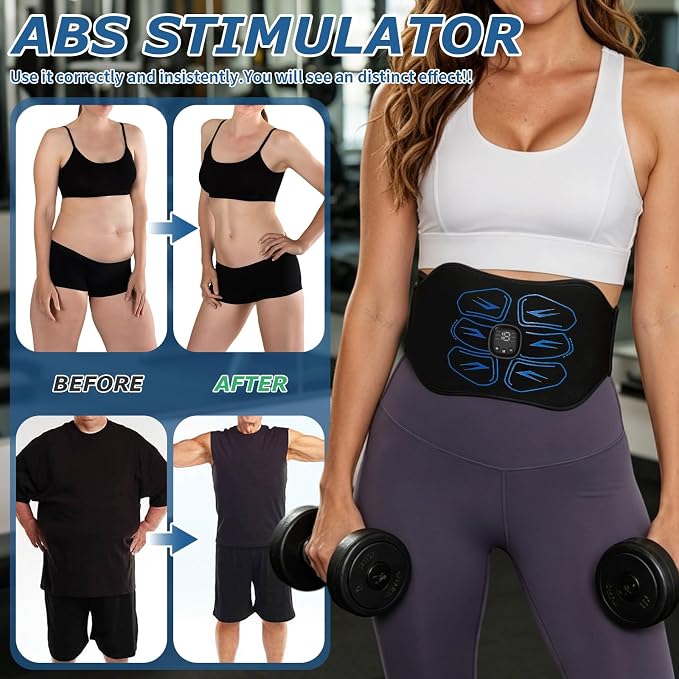 FDA Cleared ABS Stimulator Muscle Toner, Ab Machine, Portable Abdominal Belt, Electronic Pulse Massager, Home Office Fitness Belt Workout Equipment (Black Blue)