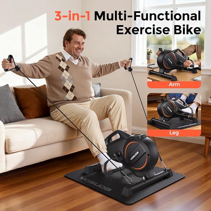 YOSUDA Under Desk Bike with 16-Level Magnetic Resistance, Mini Exercise Bike with Bluetooth App, Pedal Exerciser While Sitting for Office Workers & Seniors, for Home Exercise & Recovery