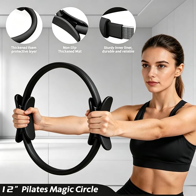 Pilates Equipment Kit for Home Workout,Pilates Ring and Ball Set,Pilates Essentials Accessories Kit for Women with Core Sliders,Adjustable Ankle Wrist Weight,Exercise Resistant Bands