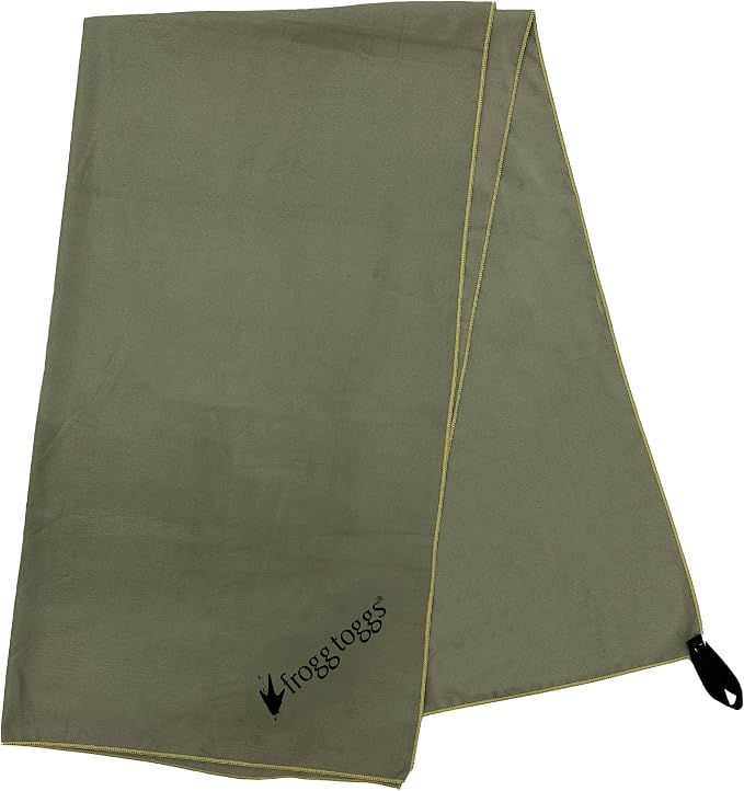 FROGG TOGGS Beach-Camp Microfiber Cooling Drying Towel with Mesh Storage Bag, Machine Washable, OD Green, 35”x 62”