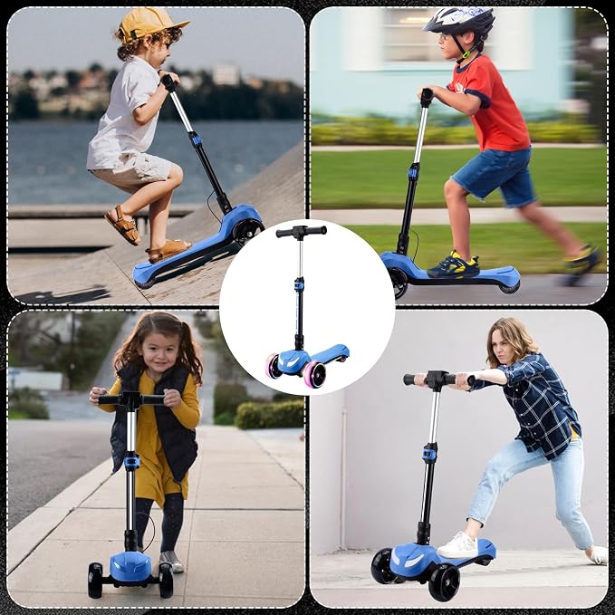 Electric Scooter for Kids w/150W Powerful Motor, Thumb Throttle, LCD Screen, Bluetooth, Light-Up Stem Deck & Wheels, 3 Adjustable Heights, 5MPH Safe Speed, 3 Wheel Electric Scooter for Kids