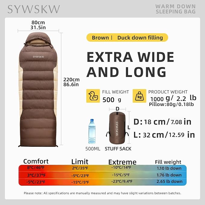 Ultralight Down Sleeping Bag with Pillow,15°F 32°F 46°F Sleeping Bag for Women,Men,Youth Backpacking,Hiking and Camping Outdoor with 680FP Duck Down