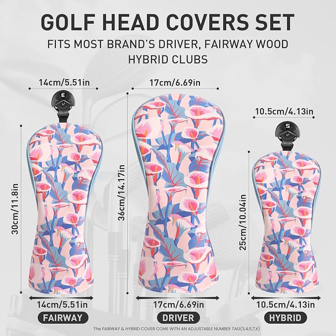 FINGER TEN Golf Club Head Covers for Woods Driver Fairway Hybrid with Interchangeable Number Tag 1 3 5 Premium Leather Headcovers for Women Men