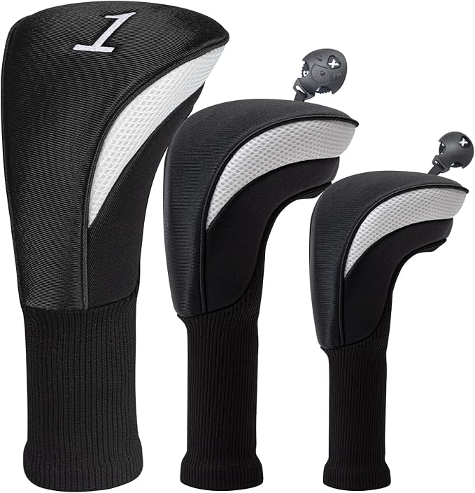Golf Club Head Covers for Woods 3/4/5/6 Pieces Long Neck Mesh Sports Golf Club Headcovers Set with Interchangeable No. Tags 3 4 5 6 7 X Golf Accessories for Men Women