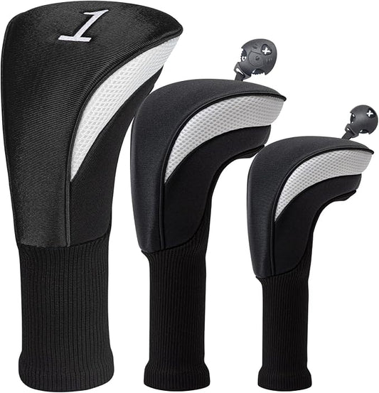 Golf Club Head Covers for Woods 3/4/5/6 Pieces Long Neck Mesh Sports Golf Club Headcovers Set with Interchangeable No. Tags 3 4 5 6 7 X Golf Accessories for Men Women