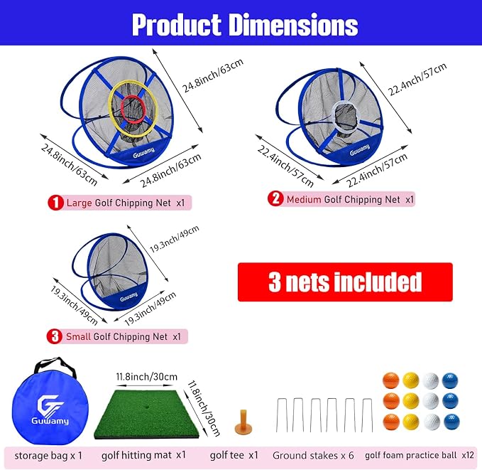 Set of 3 Golf Chipping Nets (3 Sizes) - Pop-Up Practice Targets for Indoor & Outdoor