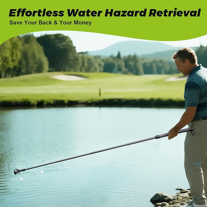 Carbon Fiber Golf Ball Retriever Telescopic 9FT, Lightweight Anti-Rust Extendable Ball Retriever Tool Golf for Water, Pond, Underneath Bushes, Shallow River, GolfBall Grabber Tool for Golfers