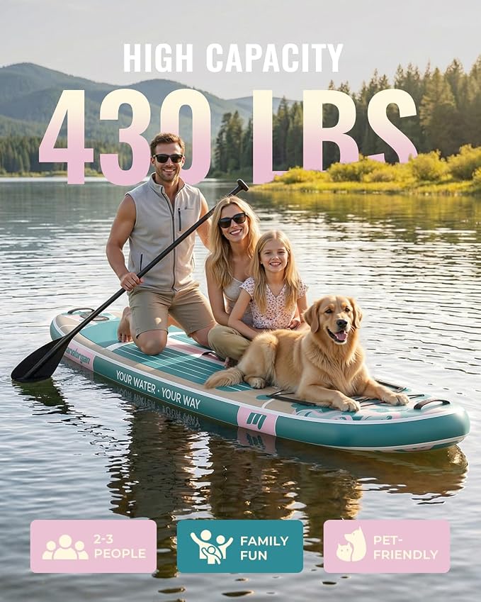 11ft Inflatable Stand Up Paddle Board, Wood Grain Ultra Lightweight SUP, 430lb Capacity for Adults Youth Family, for Fishing Surfing Camping, Includes Backpack & Pump