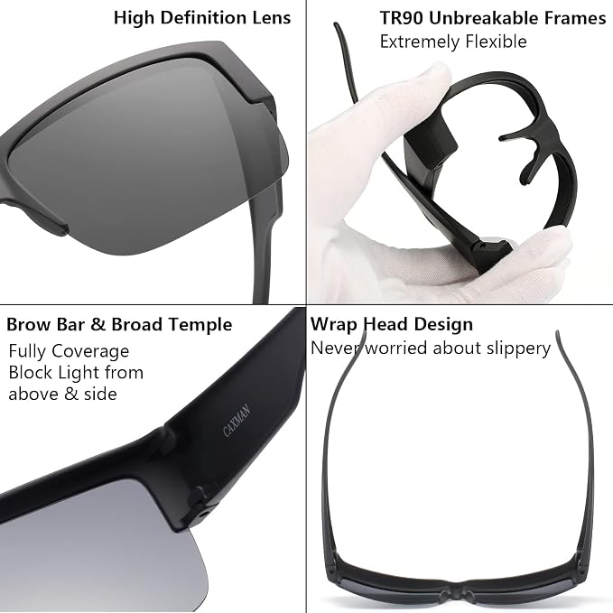 CAXMAN Fit Over Glasses Sunglasses for Men & Women Polarized Lens 100% UV Protection