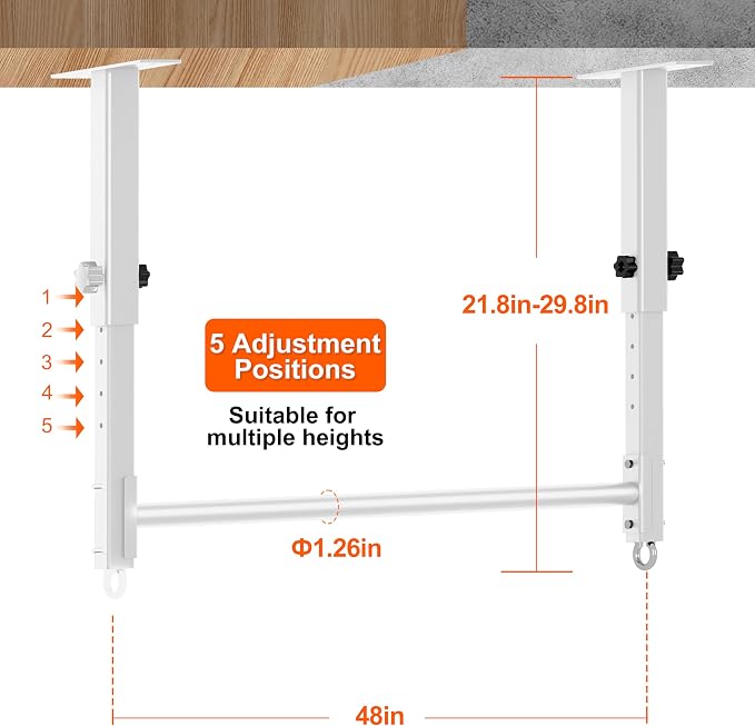 48" Ceiling Mount Pull Up Bar, Heavy Duty Multi-Grip Rafter Chin Up Bar for Garage/Basement/Backyard Ceiling Beam, Adjustable Height&Supports to 650 Lbs