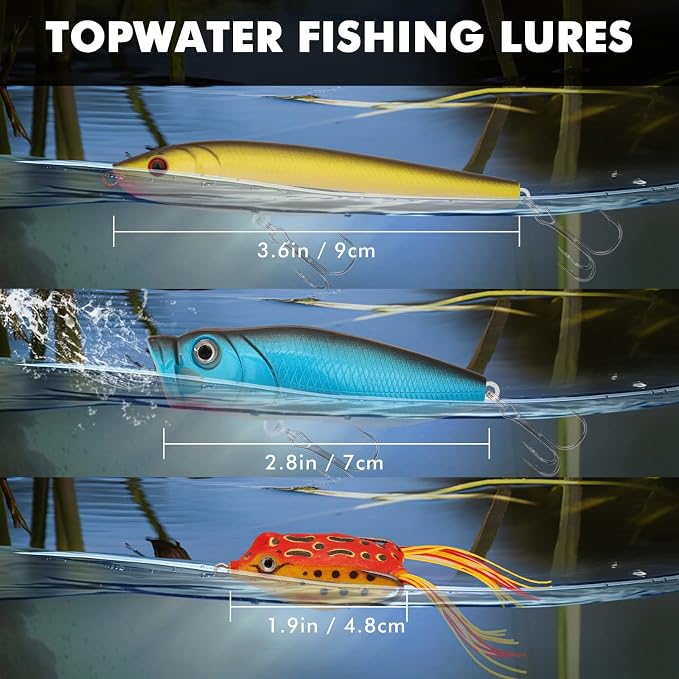TRUSCEND Complete Fishing Lures - Tackle Box with Tackle Included - Crankbaits, Minnows, Frogs, Vibes, Poppers, Spinners, Spoons, Soft Baits, Hooks & Weights Accessories Kit for Bass Panfish Trout