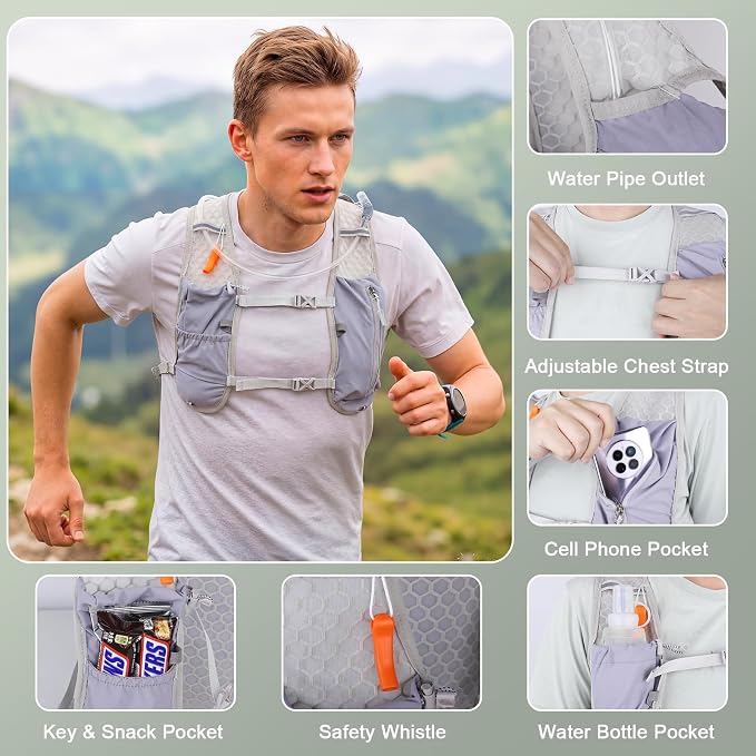 KUYOU Running Vest for Women & Men, Lightweight Hydration Backpack with 2L Water Bladder, Water Backpack for Trail Running, Hiking, Cycling & Marathon