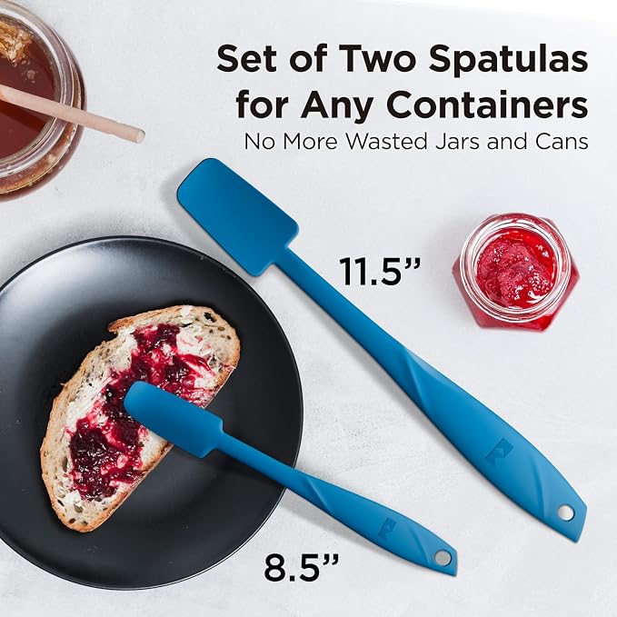 Kitchen Mama WaltzGrip Platinum Silicone Jar and Can Spatula Utensil Set: Heat-Resistant, Nonstick Scraper, Scooping, Perfect for Smoothies, Jam, Cream, Peanut Butter, Dishwasher Cooking Gadget (Blue)