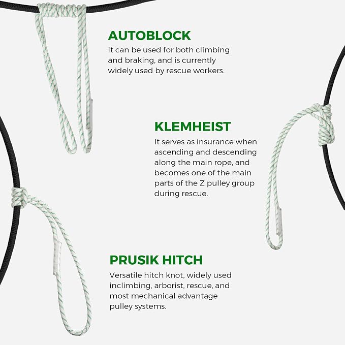 10mm Nylon Prusik Cord, 24 Inch Pre-Sewn Friction Loop, 22kN (4950 lb) High Strength Sewn Loop Cord for Rock Climbing, Arborist Tree Work, Rescue and Rappelling
