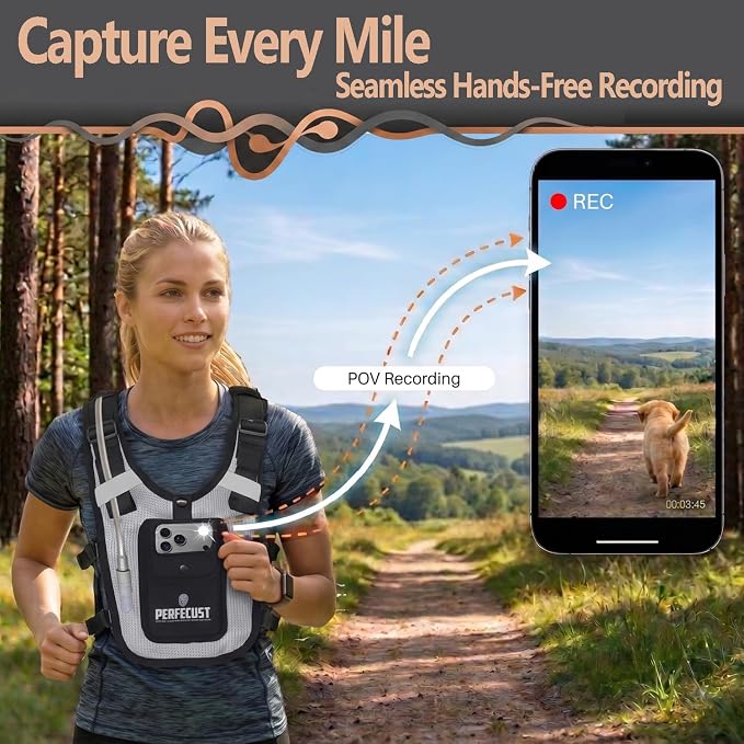 Running Hydration Vest with POV Camera Phone Pocket — Includes 1.5L Water Bladder — Zero-Bounce Stability, Adjustable Straps — Lightweight Reflective Hiking Backpack for Women & Men