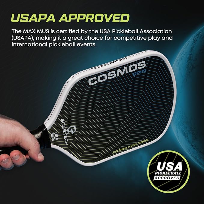 Cosmos Spin | Edgetech Pickleball 16mm Paddle + Cover | Dual Layer Surface - Titanium Weave Base - T700 Raw Carbon Fiber Surface | Orbit Grooves for Spin | Space Propulsion Honeycomb PP Core