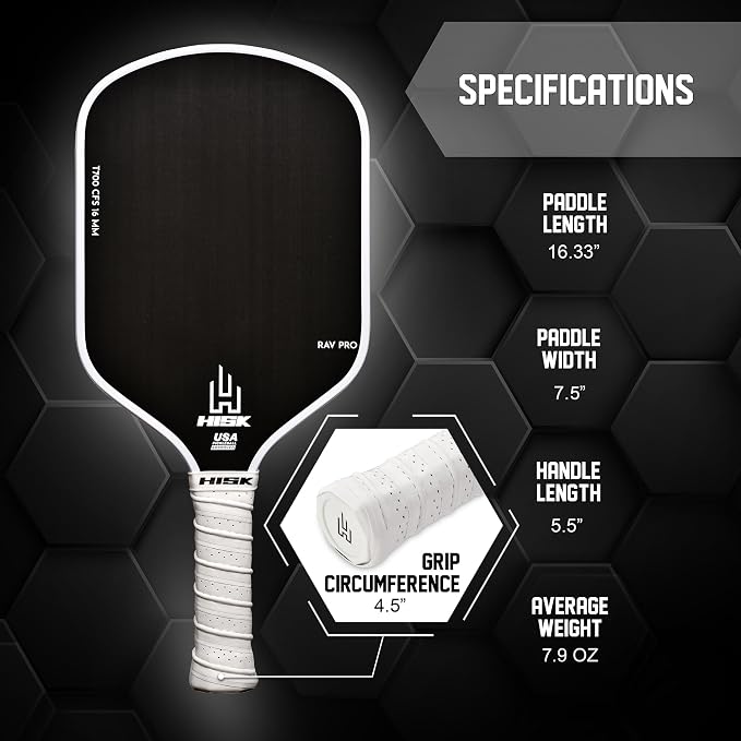 RAV PRO Pickleball Paddle - Ultimate HIGH END 16mm Japanese Toray T700 Raw Carbon Fiber CFS w/Excellent GRIT Roughness Texture, Aero Dynamic Curve, USAPA Approved, Non Slip Grip