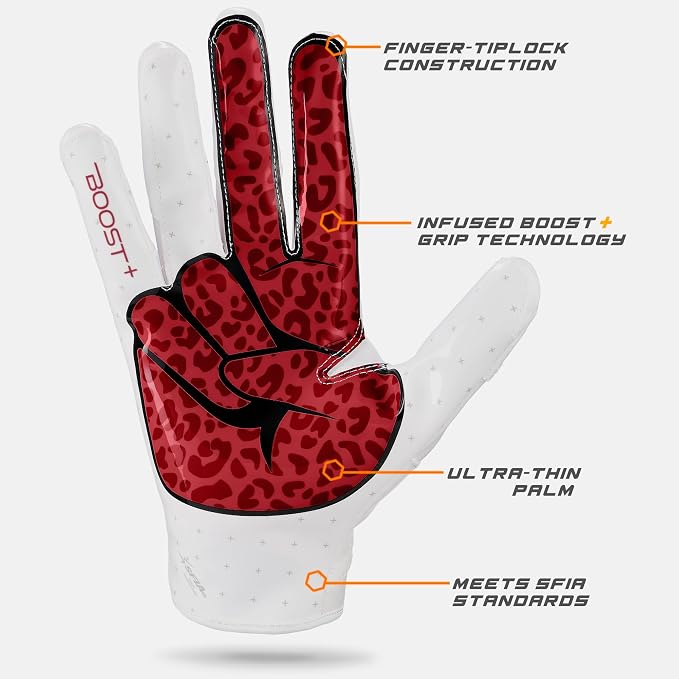 Grip Boost Football Gloves - Peace Stealth 6.0 Boost Plus Sticky Technology - Adult and Youth Football Gloves for Wide Receiver - Men's and Boys Sizes