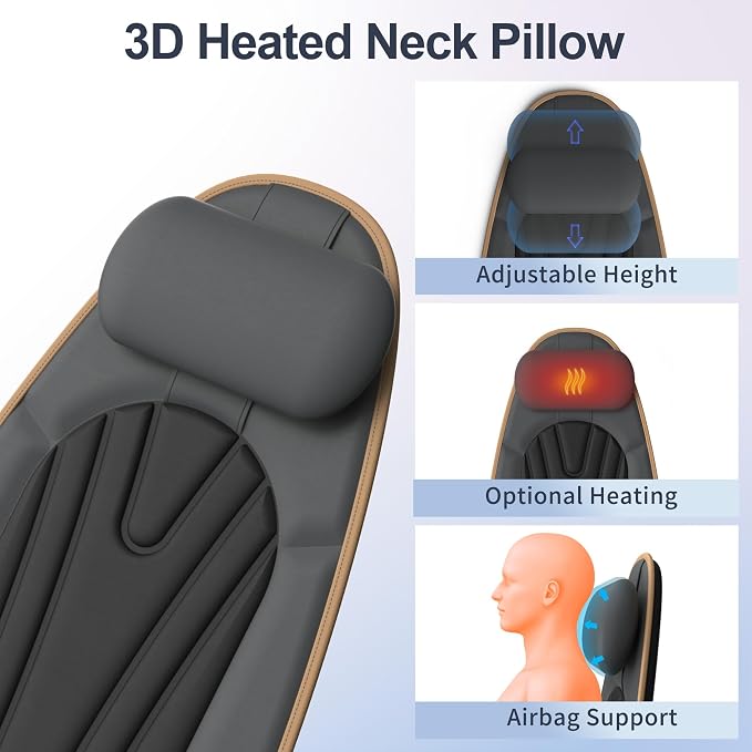 SLOTHMORE Massage Seat Cushion, Vibration Back Massager with Heat, Massage Chair Pad with Adjustable Neck Pillow, Neck/Back/Hip Heating, 8 Vibration Motors, Father Day Gifts