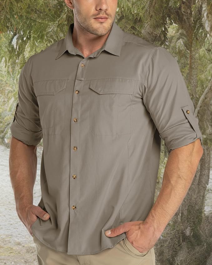 33,000ft Men's Long Sleeve Hiking Shirts Lightweight Quick Dry Sun Protection UV UPF 50 Fishing Shirt Outdoor Safari Travel