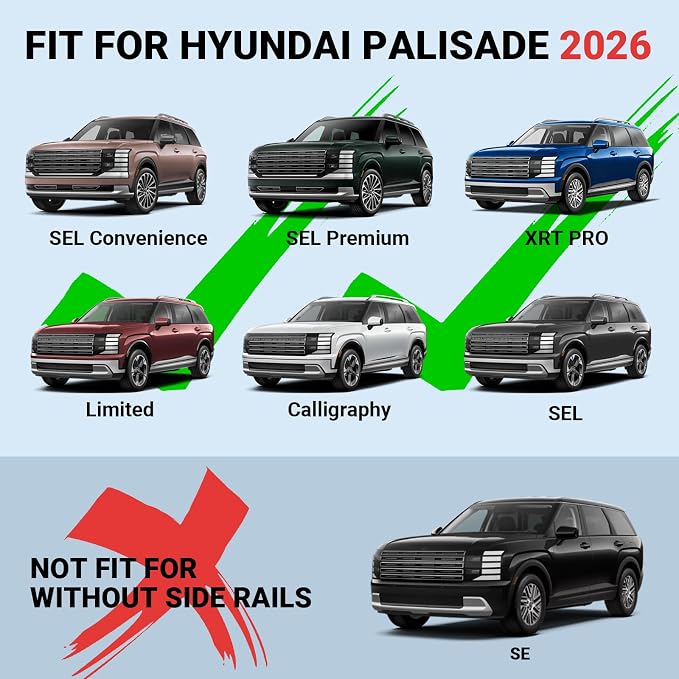 Roof Rack Cross Bars Compatible with 2026 Hyundai Palisade, 260 LBS Aluminum Crossbars Rails Cargo Rooftop Bike Snowboard Skiboard Luggage Rack Cargo Carrier