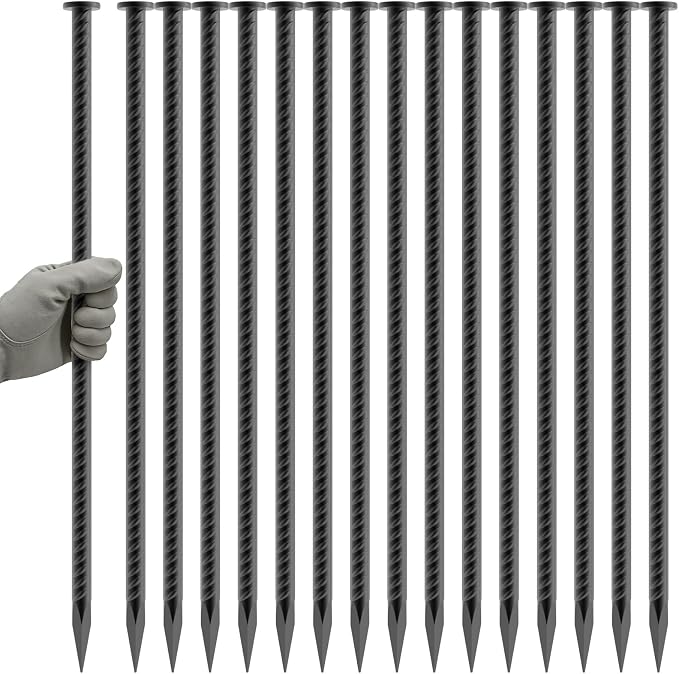 Rebar Spikes 16 Inch 8 Pack, 1/2 Inch Diameter Heavy Duty Rebar Ground Stakes, Galvanized Anchoring Spikes for Speed Bump, Landscape, Parking Curb, Handicap Ramp and Tent