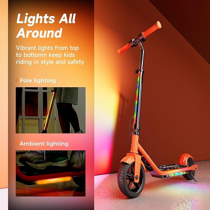 Electric Scooter for Kids Ages 6-12, 150W Motor, Simple One-Button Control, 2 Safe Speeds (6/10 MPH), K2 Pro for 3 Speeds, Colorful Lights, Magnetic Charging, Dual Brake System, 154 Lbs Load Capacity