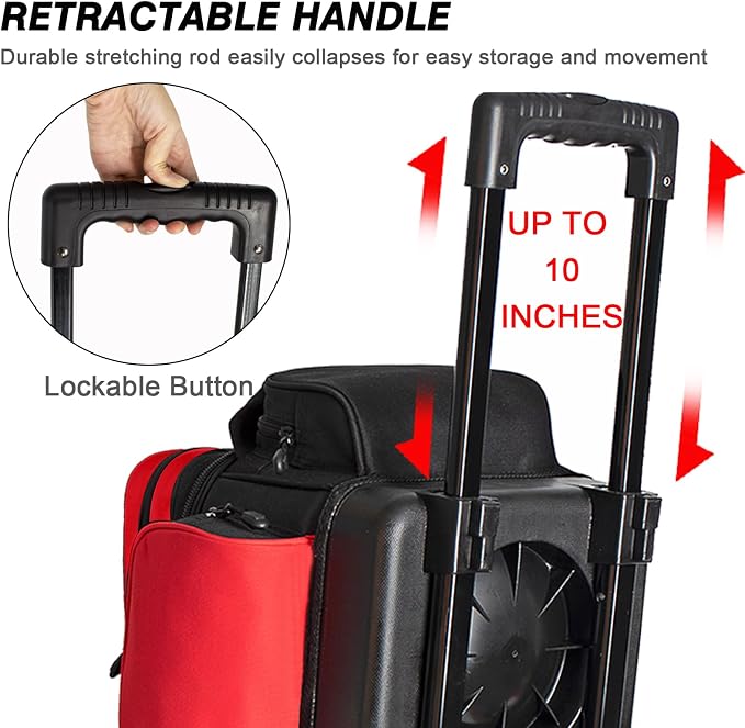 DAFISKY 3 Ball Bowling Bags with Wheels, Roller Bowling Bag with Multiple Pockets Retractable Handle Extends to 38‘’