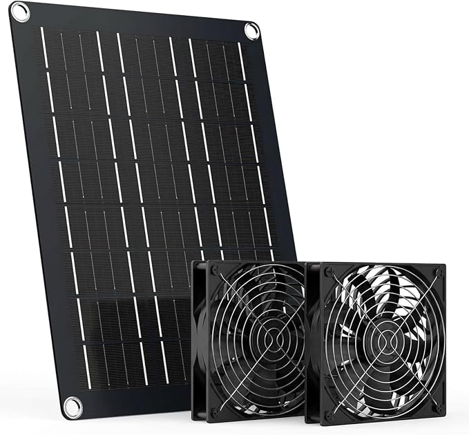 MARBERO 4.7 Inch Solar Powered Fan Kit, 15W Solar Panel with 2 Waterproof Fans, Intake or Exhaust Air Fan wtih 13 Ft Cable for Outside Backyard Chicken Coops, Greenhouses, Dog Houses, Pet Houses