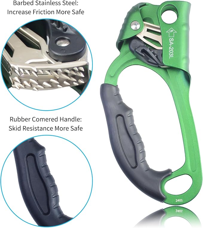 UIAA & CE Certified Climbing Rappelling Equip Hand Ascender Left Right Hand for 8-13mm Rope 4kN