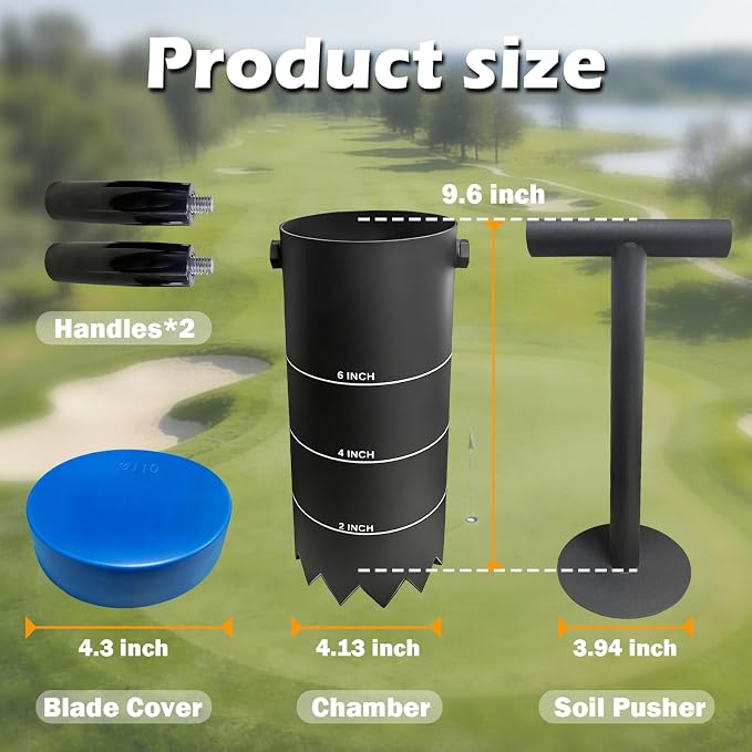 Portable Golf Hole Cutter with Detachable Handle, USGA Standard 2/4/6 Inch Hole Digger Kit – Includes Golf Cup Covers & Built-in Soil Ejector – Ideal for Backyard, Lawn, Garden Putting Green Practice