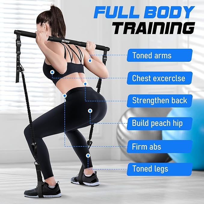 Pilates Bar Kit with Resistance Bands for Working Out, 210lbs Heavy Resistance Bands with Handles, Pilates Equipment with Resistance Band Bar for Men Women, At Home Gym Full Body Workout Equipment