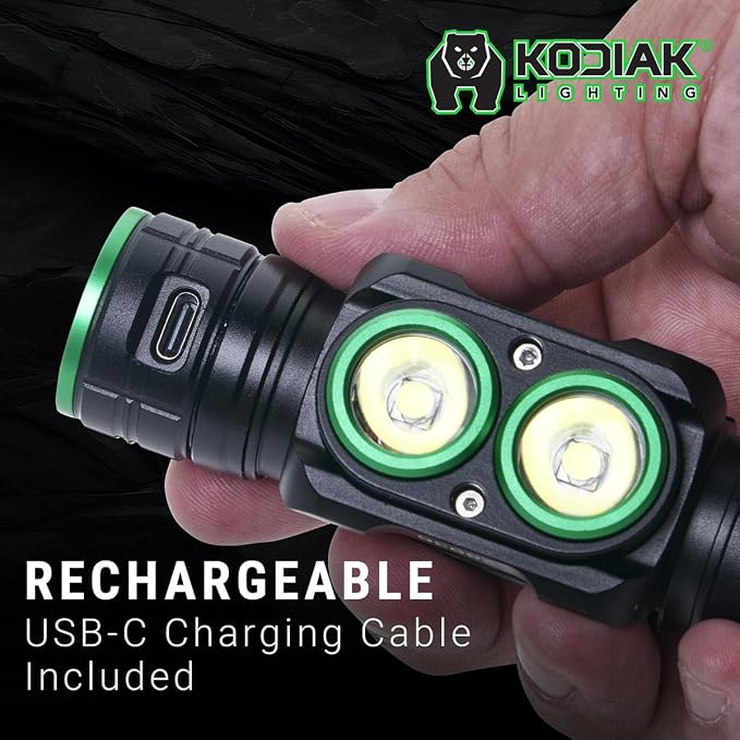 Kodiak Rechargeable 3000 Lumen Headlamp | Detachable LED Work Light with Magnetic Base & 180° Swivel | Aerospace Aluminum IPX4 Water Resistant | 2600mAh Replaceable Battery & USB-C Cable